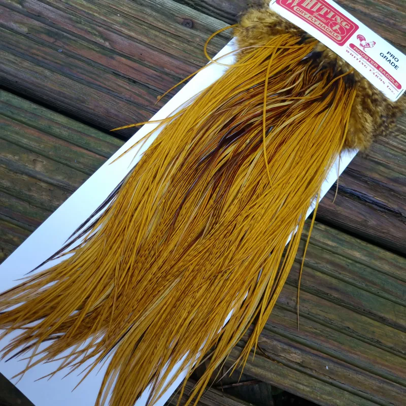 Whiting Pro-Grade Midge Rooster Saddle in THE DYE MASTERS Range Golden Olive Variant E-1